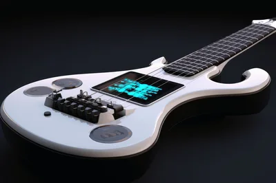 Futuristic White Electric Guitar With Digital Display