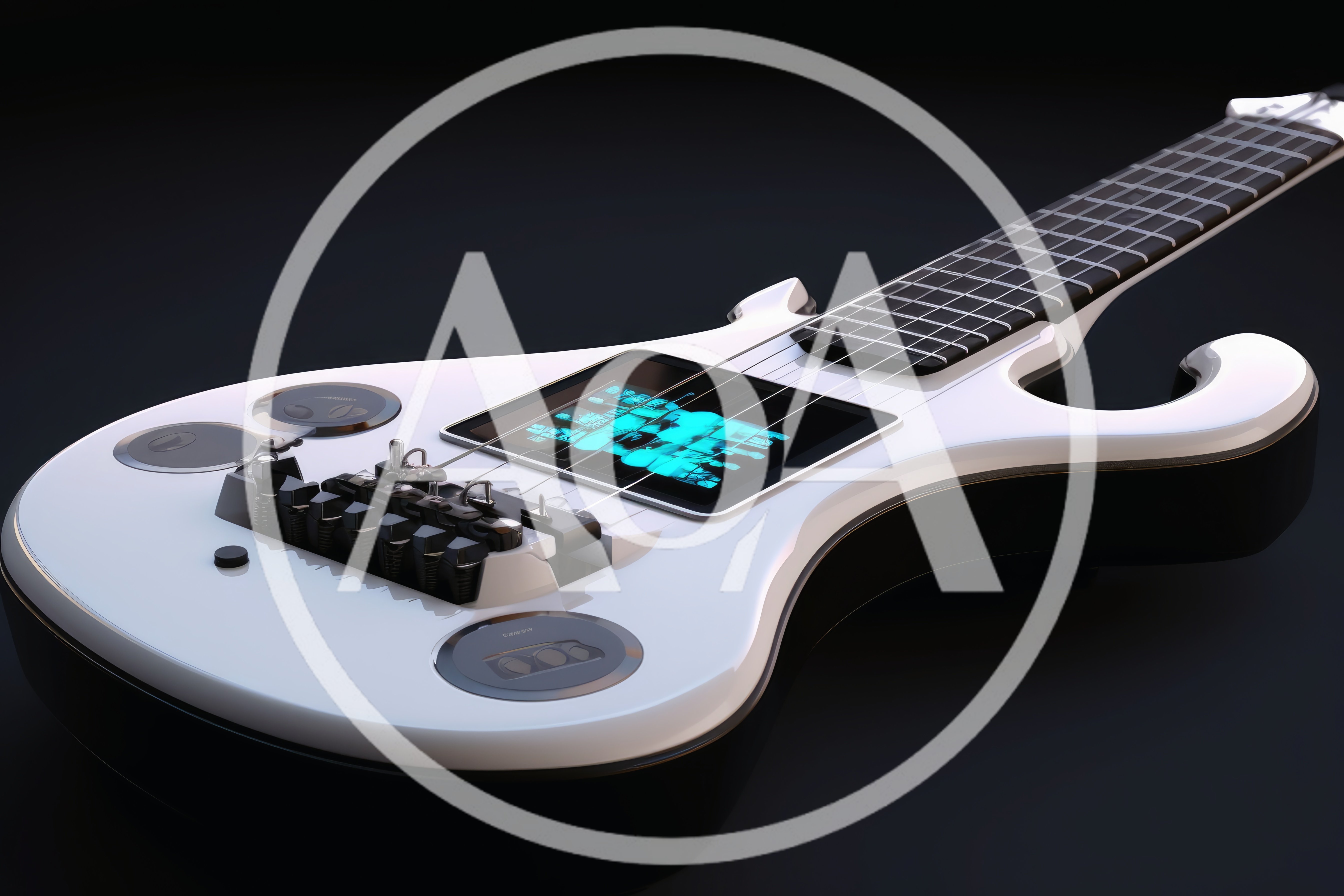 Futuristic White Electric Guitar With Digital Display