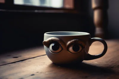 Surreal Ceramic Coffee Mug With Human Eyes