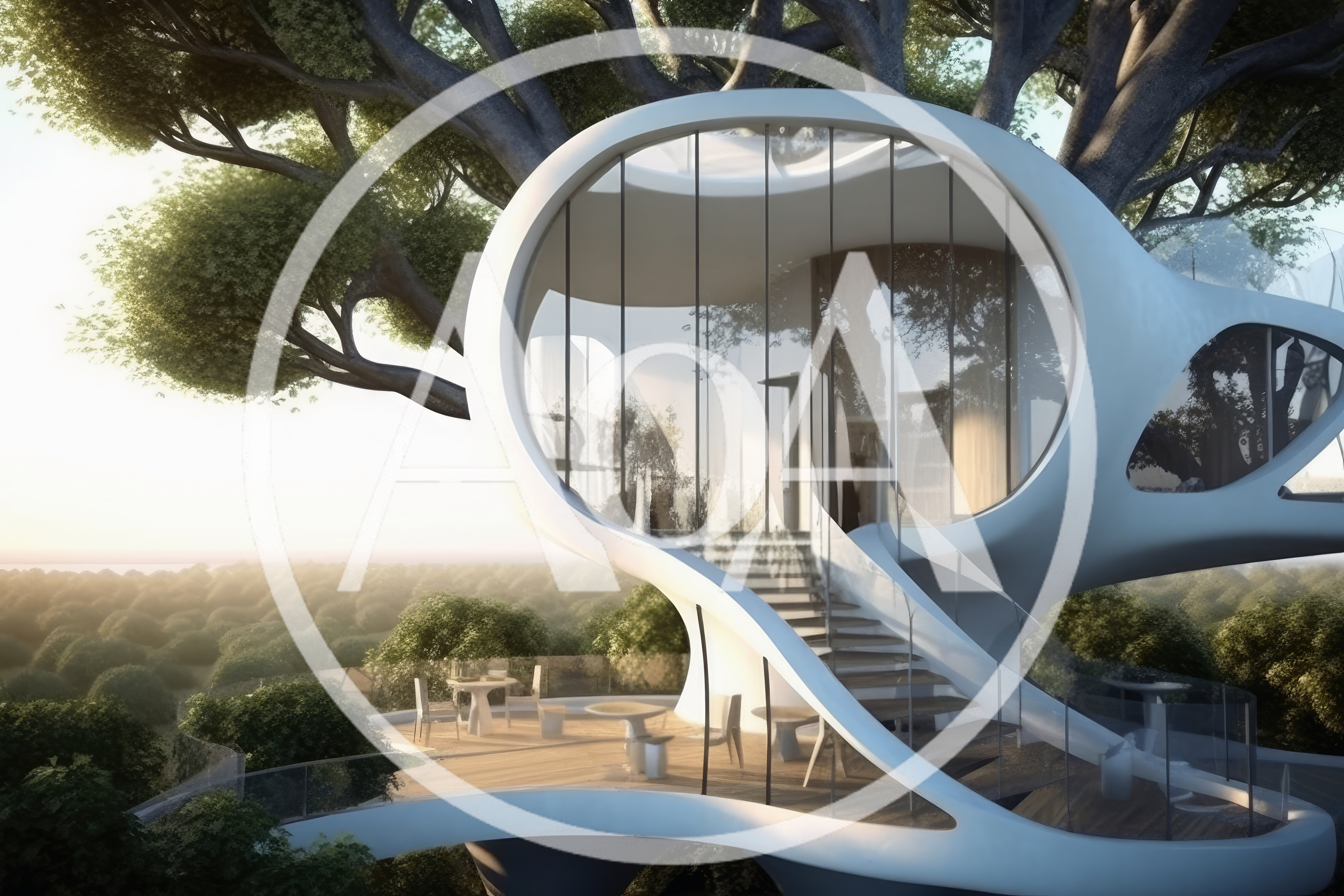 Futuristic Modern Treehouse Architecture In Lush Forest