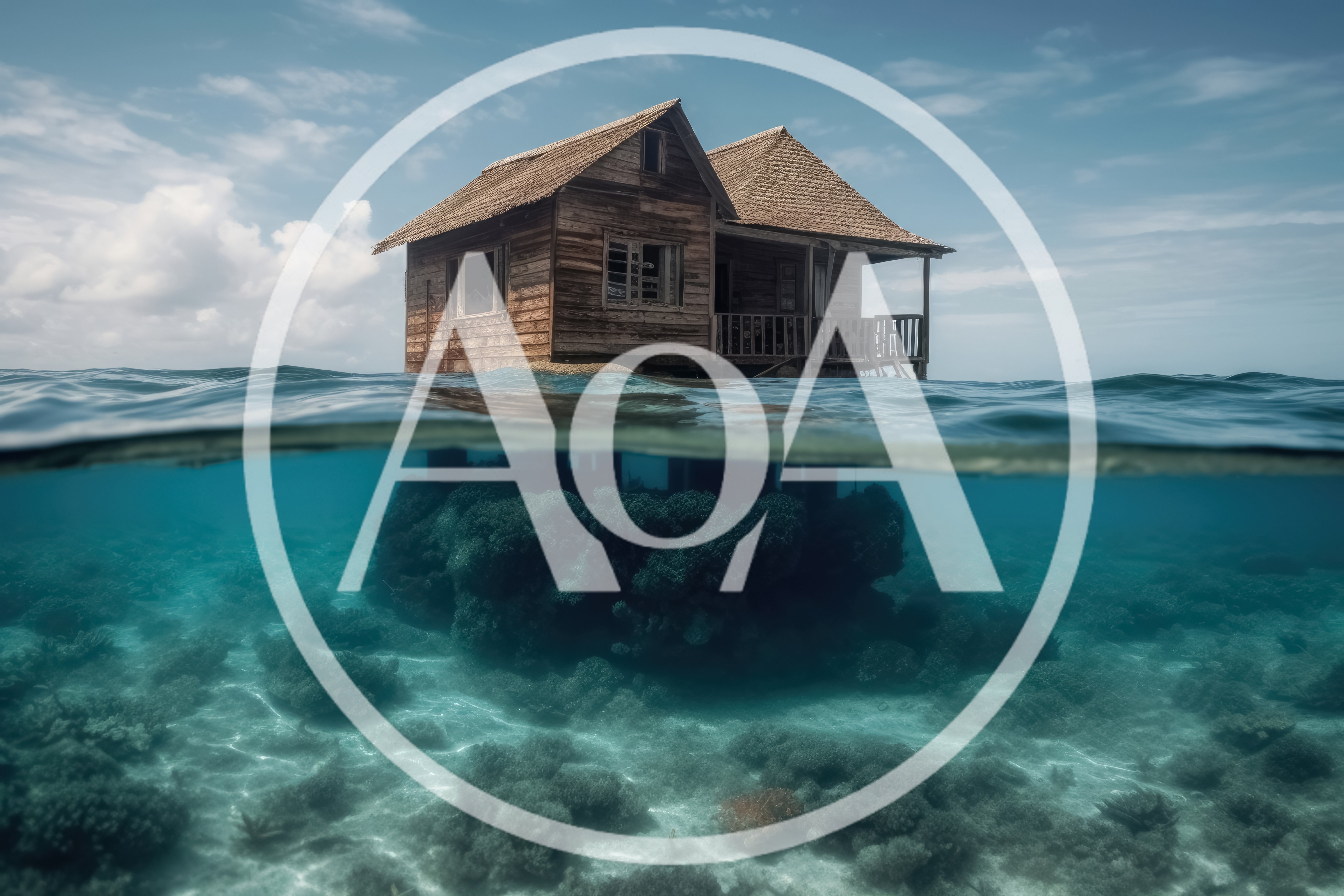 Split Level View Of A Wooden House On Coral