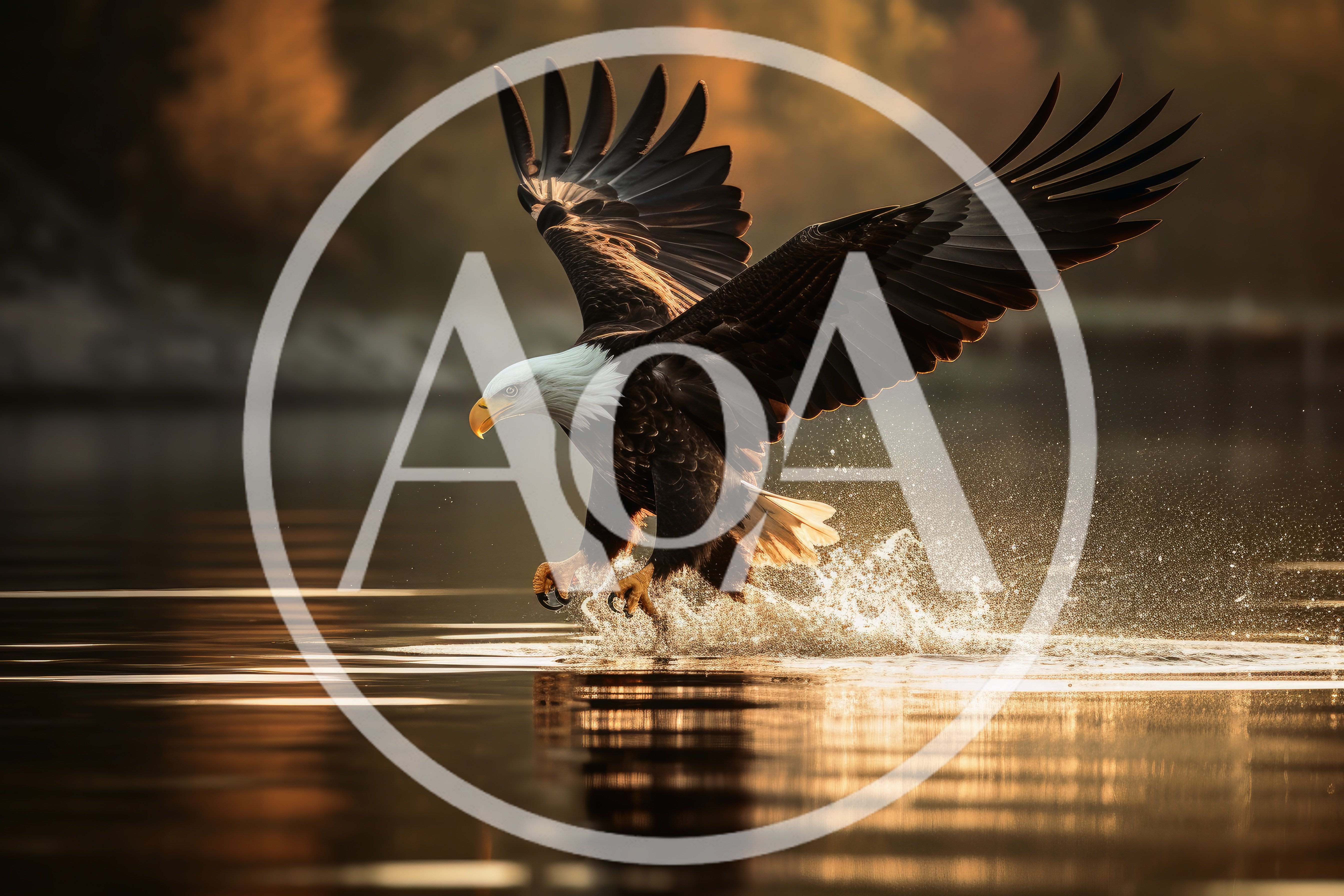 Bald Eagle Hunting Over Calm Lake Water