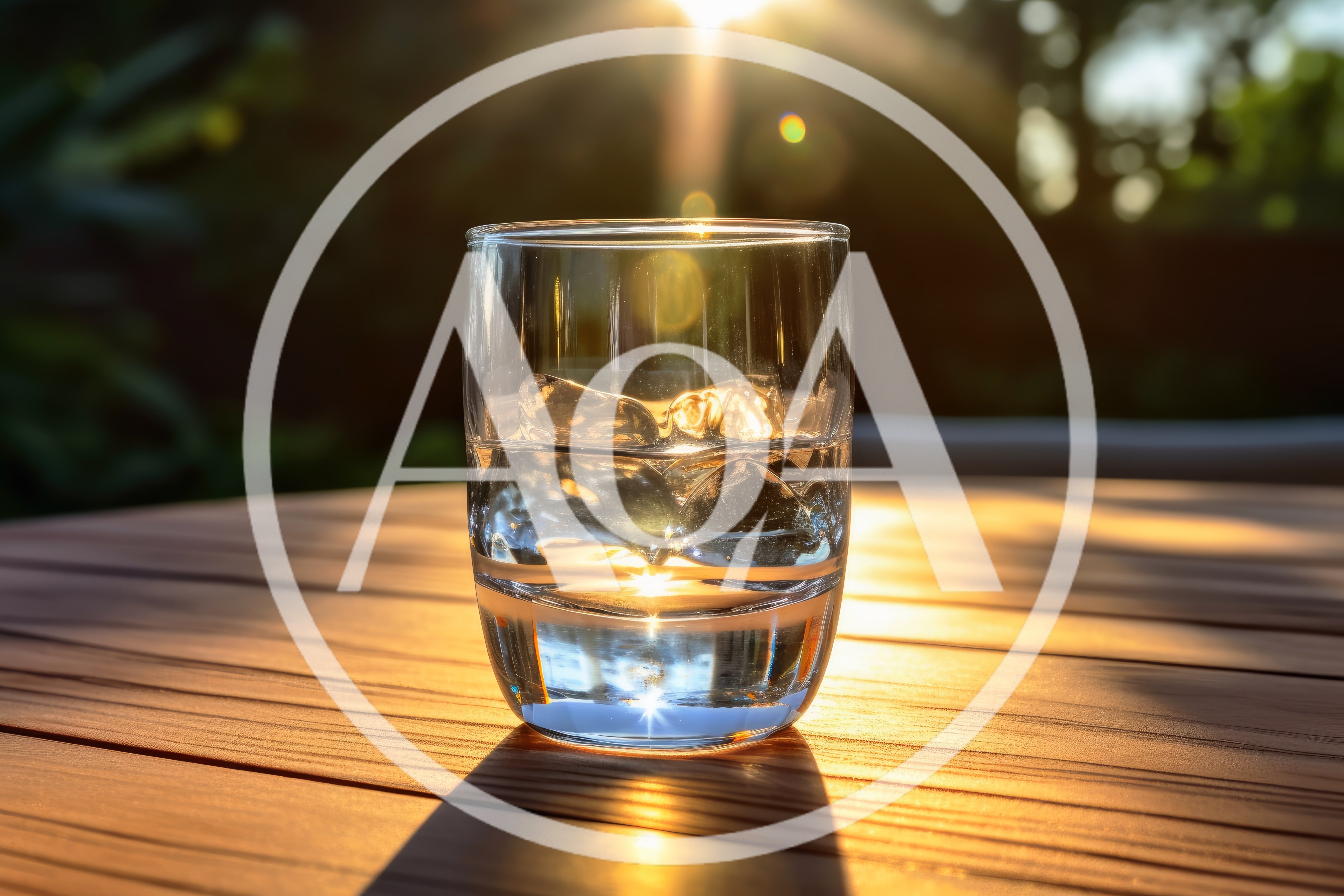 Glass Of Water With Ice On Wooden Table