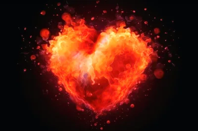 Fiery Heart Shape Made Of Burning Flames