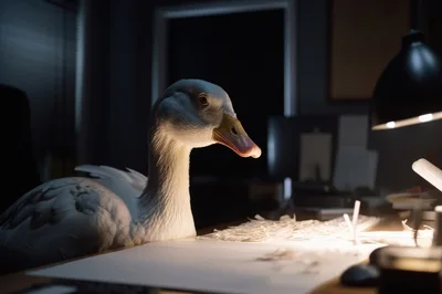 White Goose Working At An Office Desk