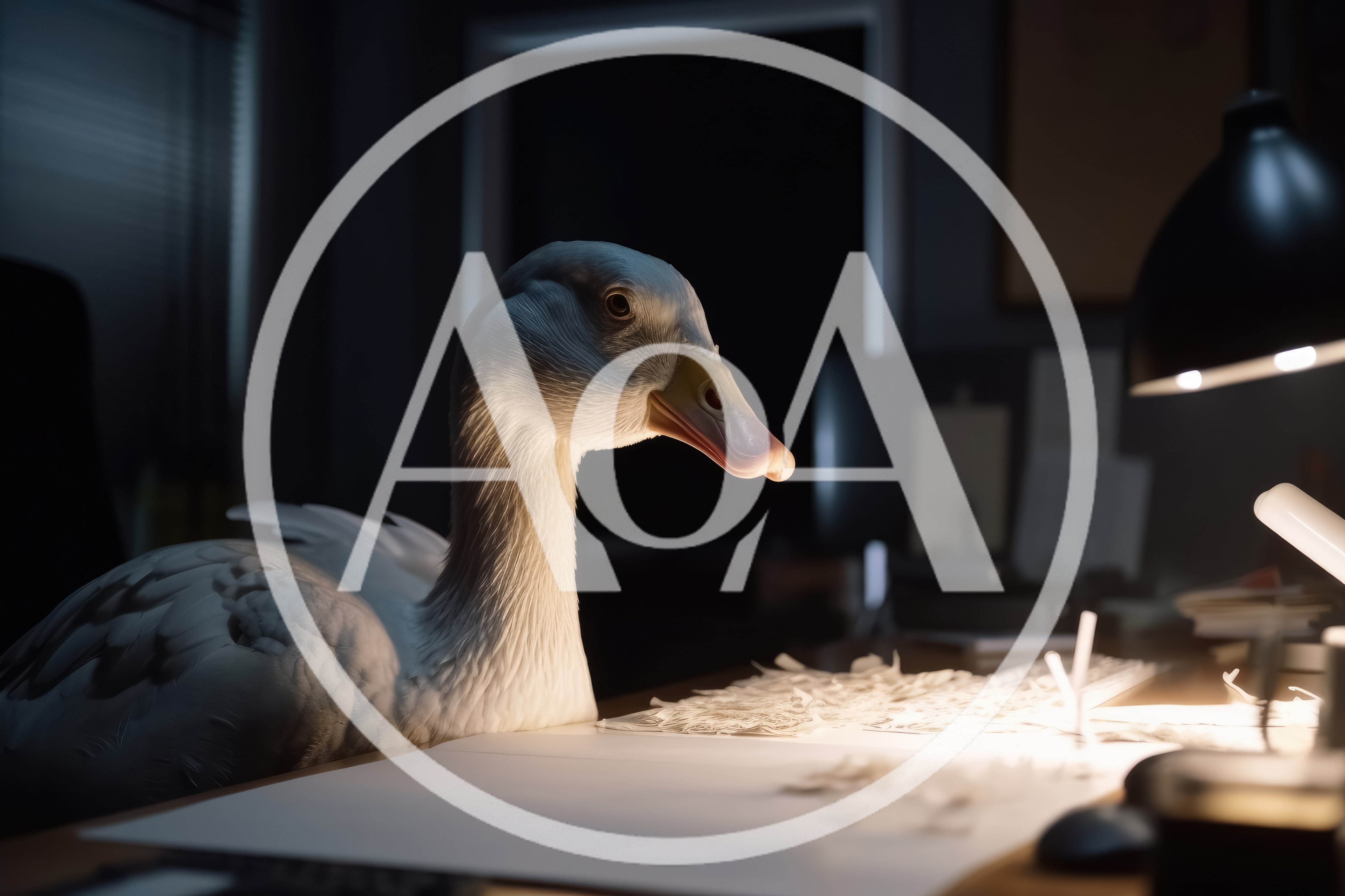 White Goose Working At An Office Desk