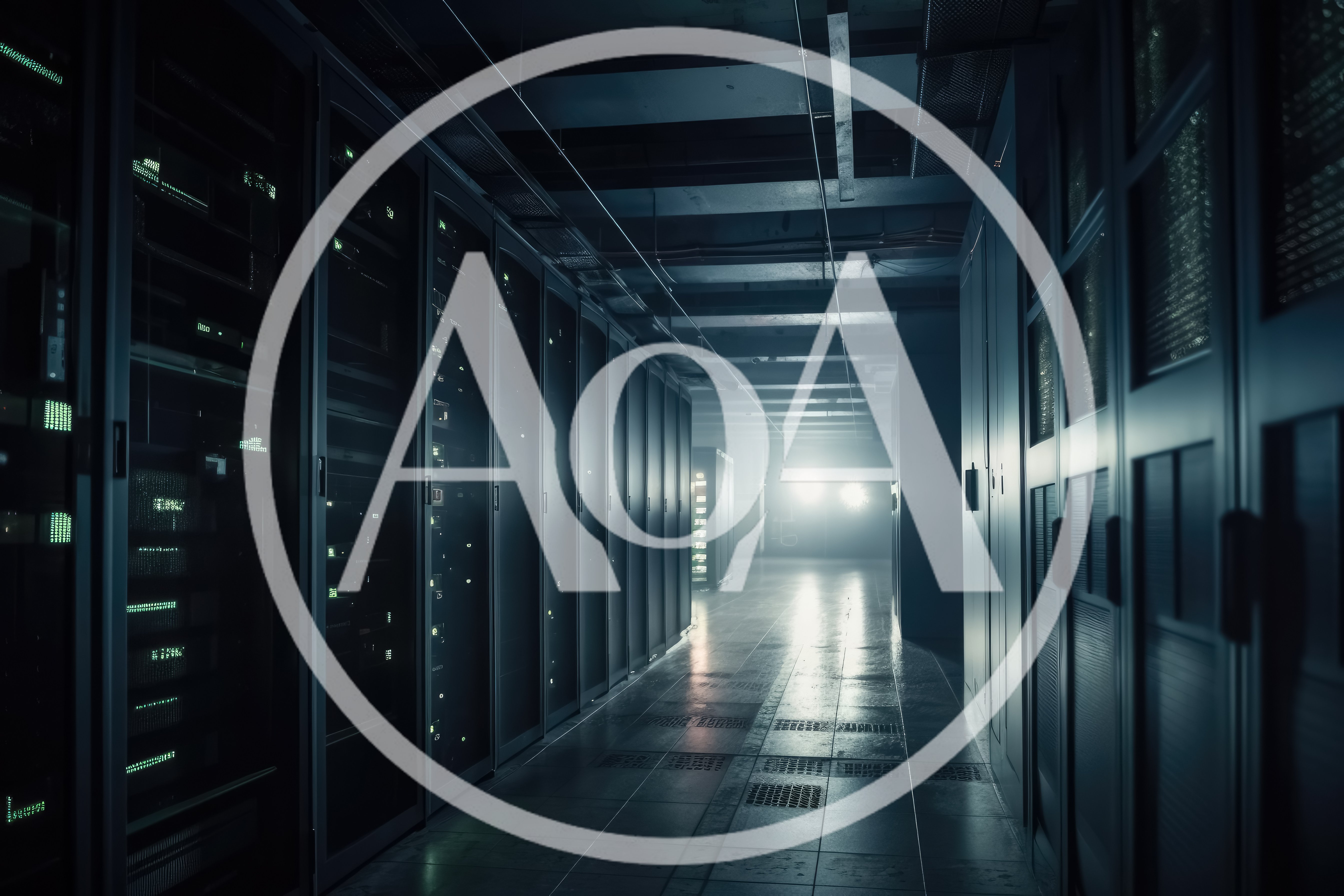 Dark Server Room With Rows Of Computer Racks