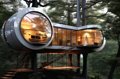 Modern Futuristic Treehouse Architecture In A Forest