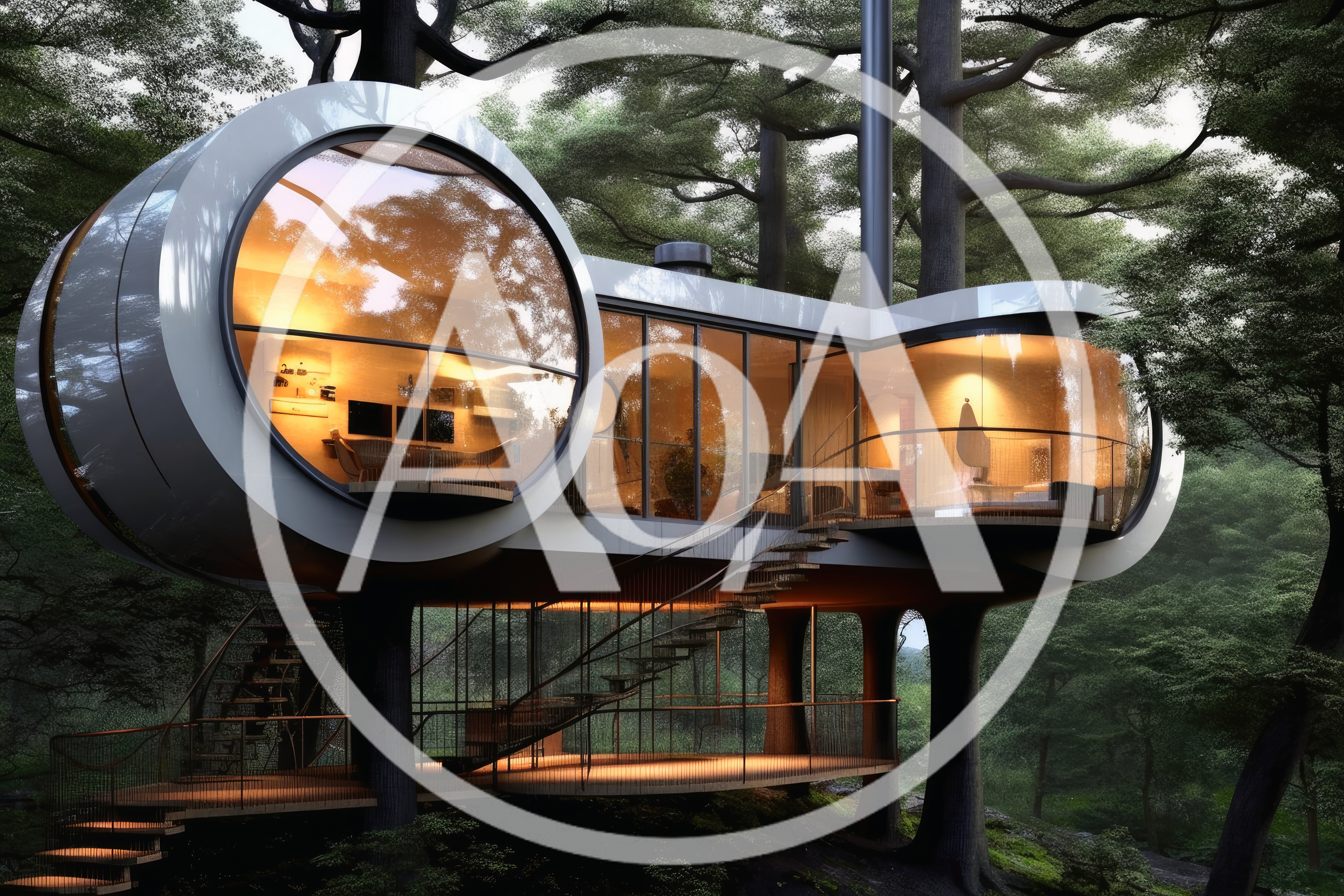 Modern Futuristic Treehouse Architecture In A Forest