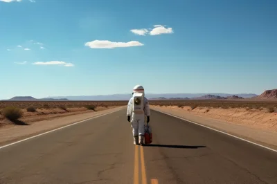 Astronaut Walking Down A Desert Highway