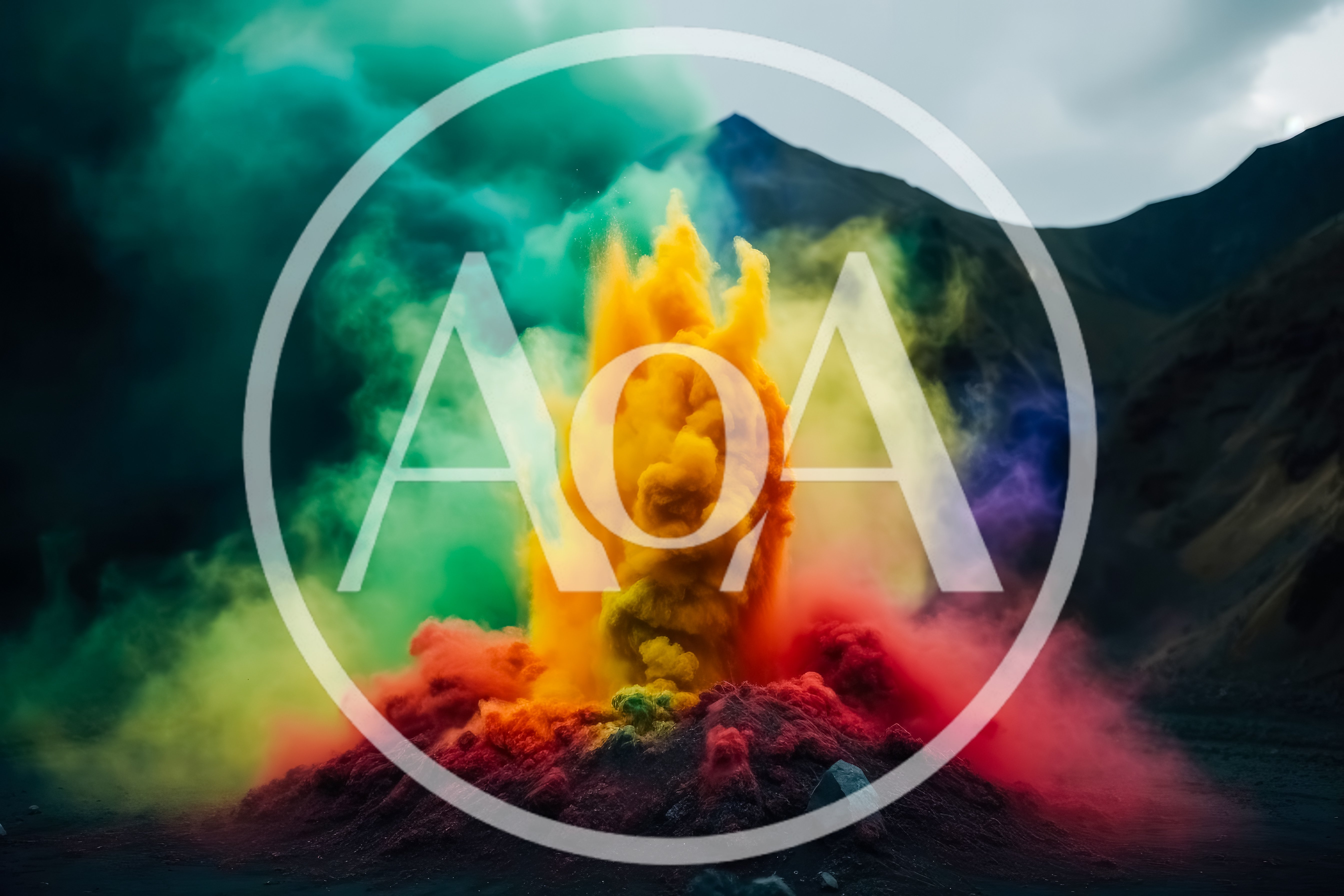 Vibrant Multi-Colored Smoke Explosion In Mountain Landscape