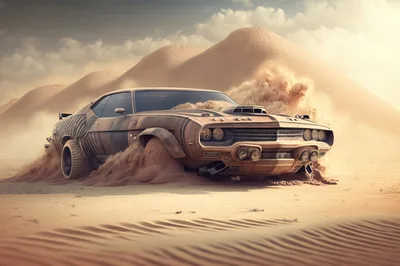 Muscle Car Drifting Through Desert Sand Dunes