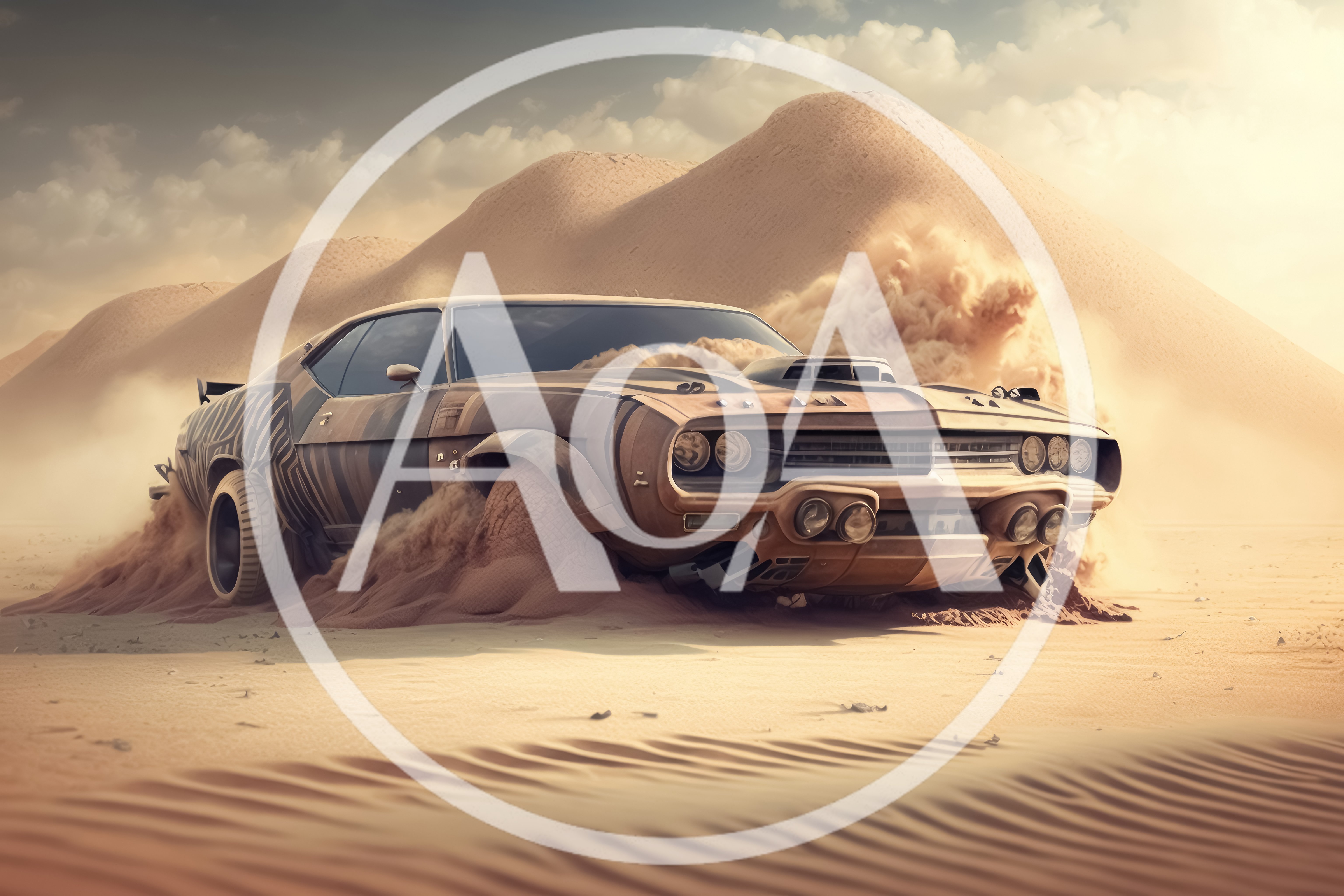 Muscle Car Drifting Through Desert Sand Dunes