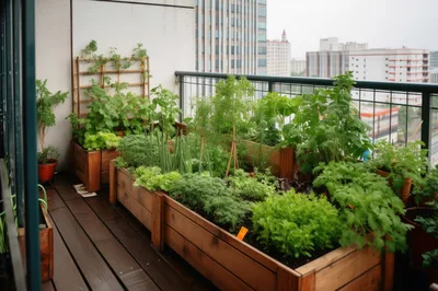 Urban Balcony Garden With Lush Vegetable Planters