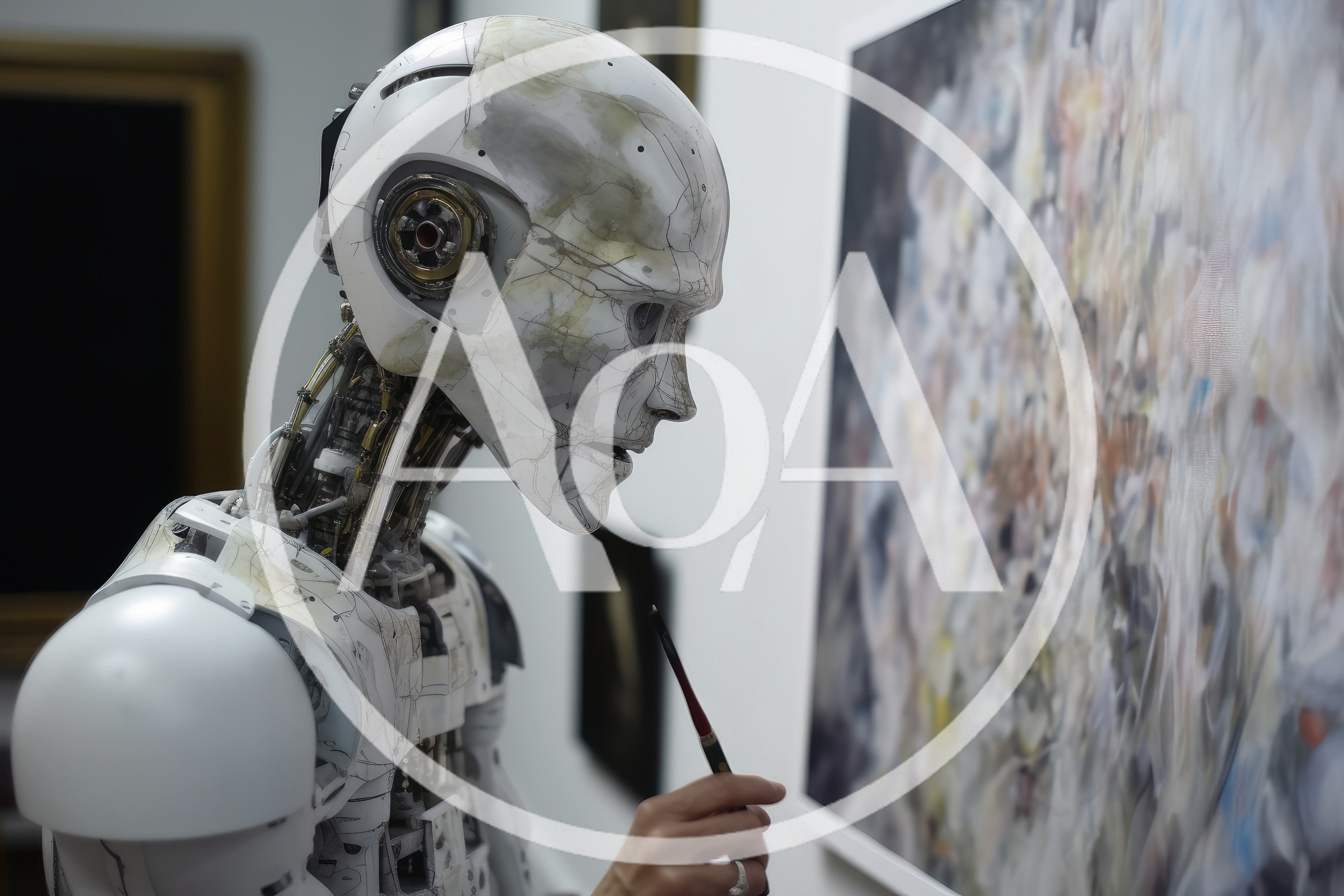 Humanoid Robot Painting Abstract Art In A Gallery