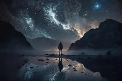 Silhouette Of A Man Standing Under A Starry Sky