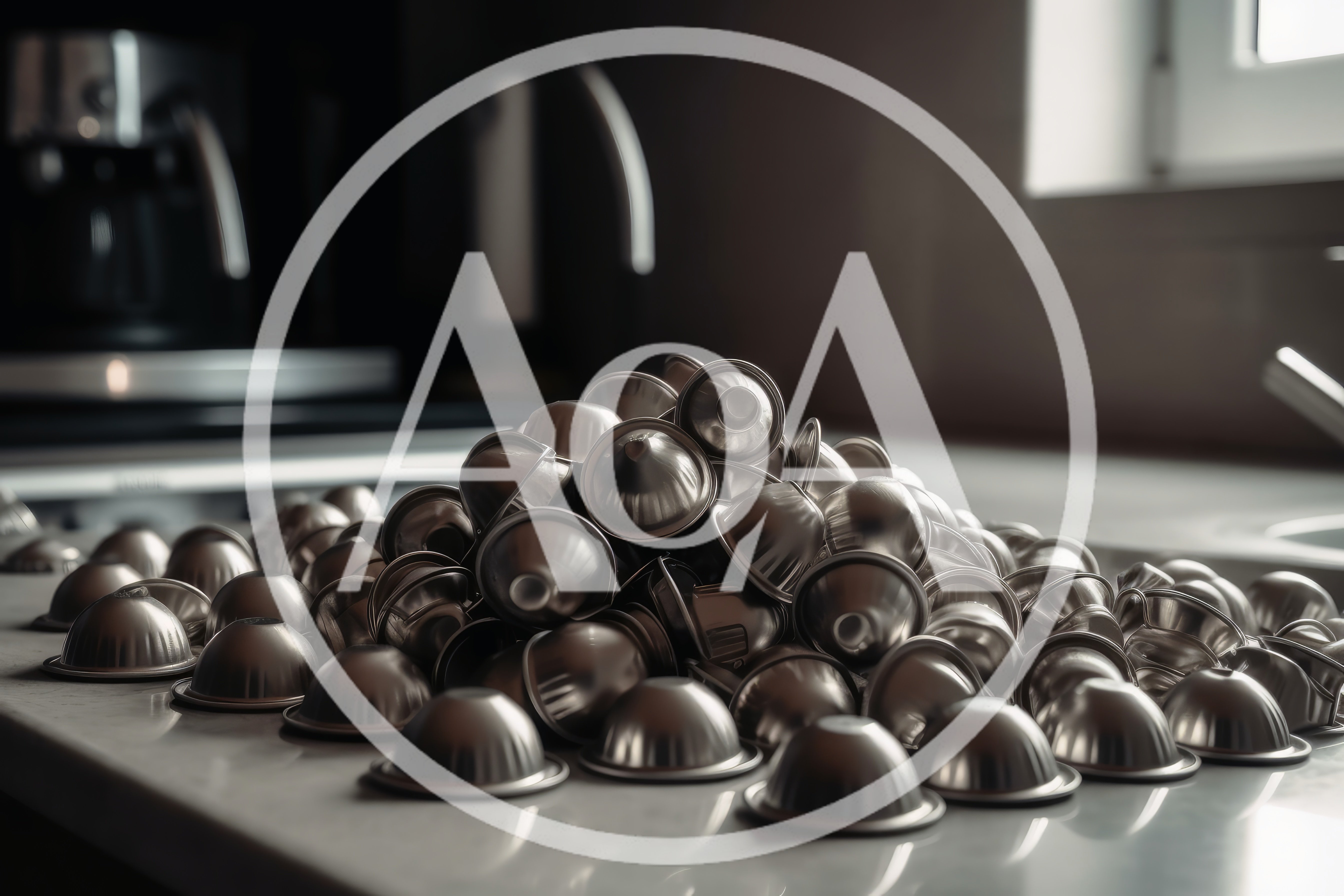 Pile Of Used Aluminum Coffee Capsules On Kitchen Counter
