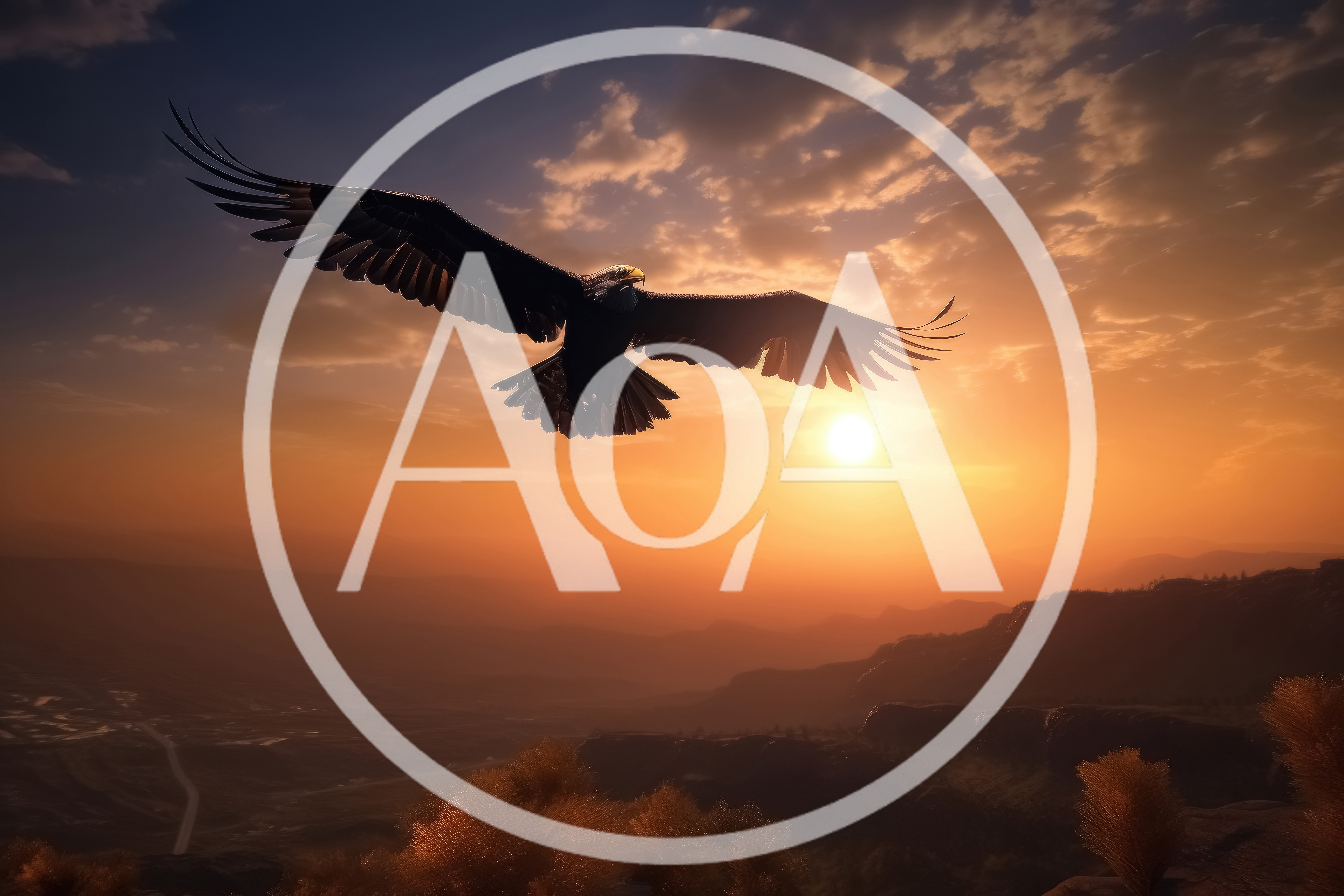 Majestic Eagle Flying Over Mountain Landscape At Sunset
