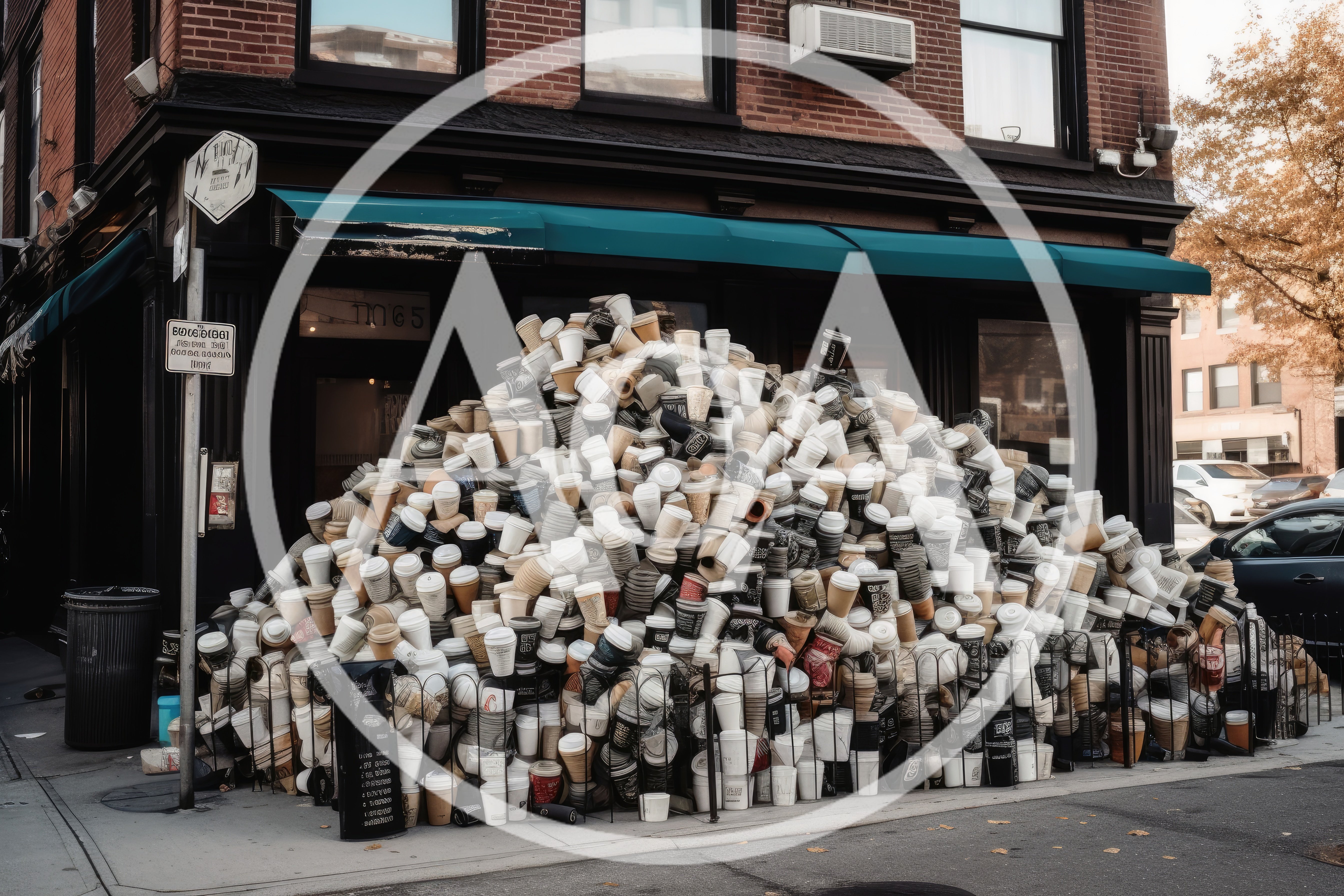 Massive Pile Of Discarded Coffee Cups On City Sidewalk