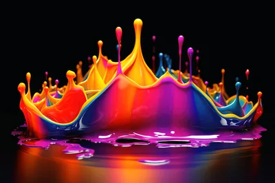Vibrant Multi-Colored Paint Splash Against Black Background