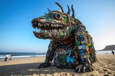 Giant Monster Sculpture Made From Ocean Plastic Waste