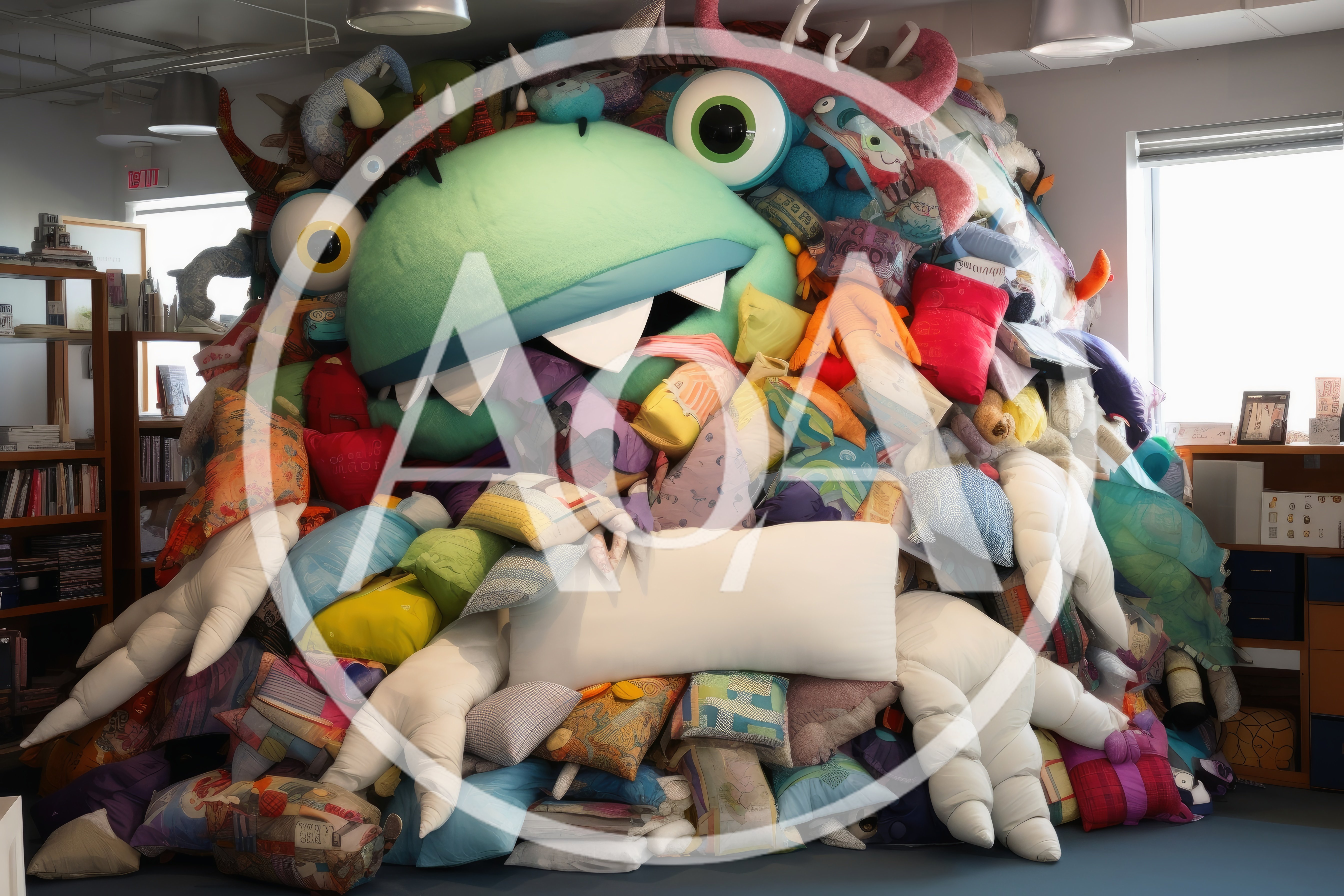 Giant Monster Sculpture Made Of Colorful Pillows