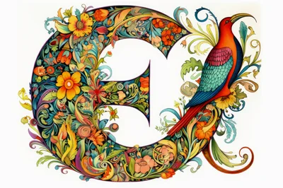 Ornate Floral Letter C With Tropical Bird Illustration