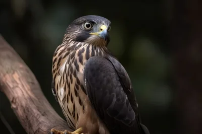 Portrait Of A Juvenile Peregrine Falcon Perched On Branch