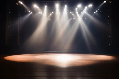 Empty Stage With Dramatic Spotlight Beams