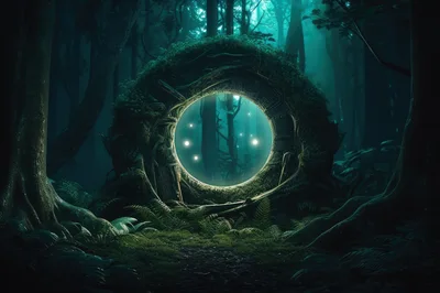 Mystical Glowing Portal In An Enchanted Forest