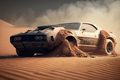 Abandoned Muscle Car Stranded In Desert Sand Dunes