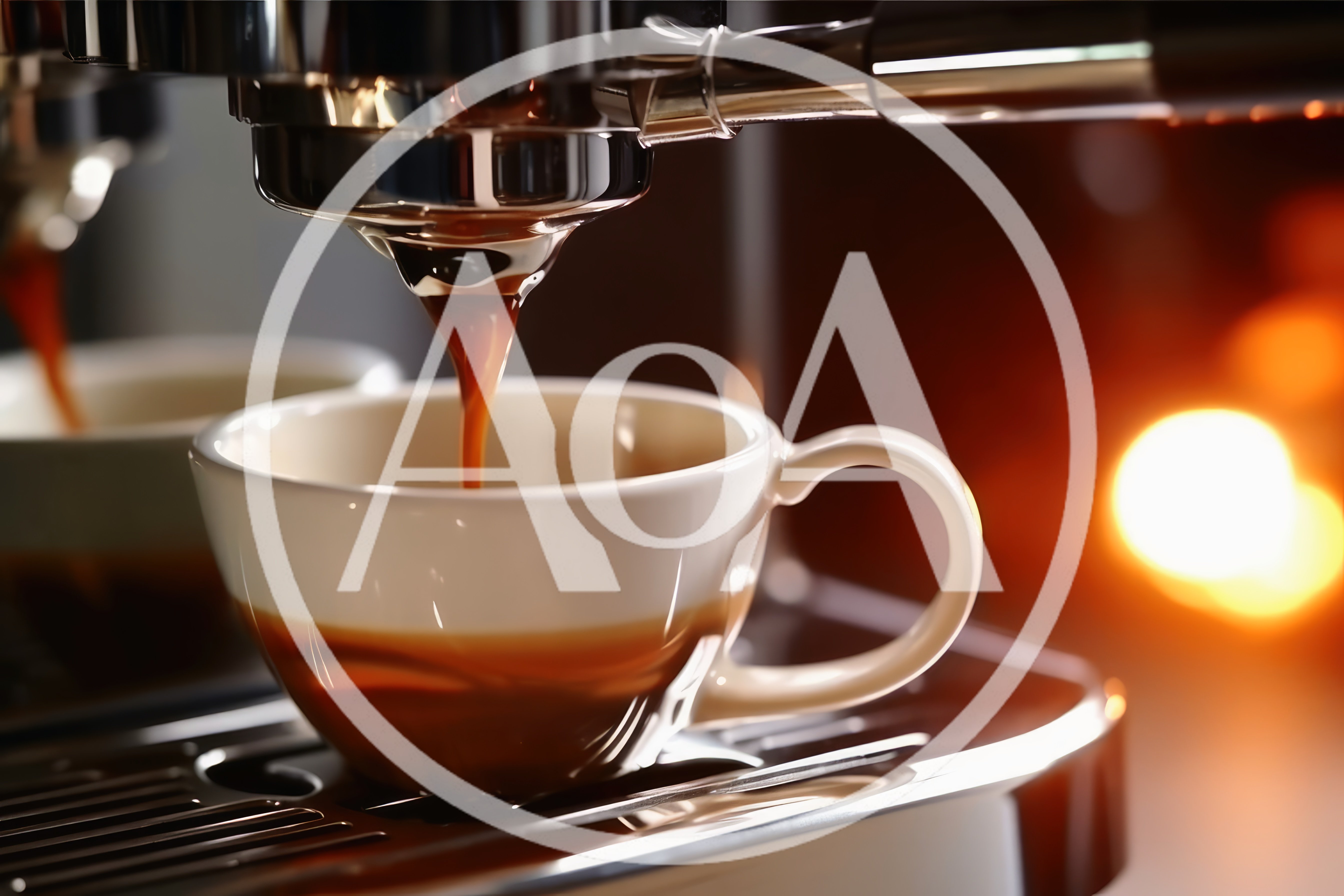 Espresso Machine Pouring Fresh Coffee Into Ceramic Cup