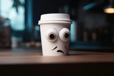Surprised White Coffee Cup With Googly Eyes