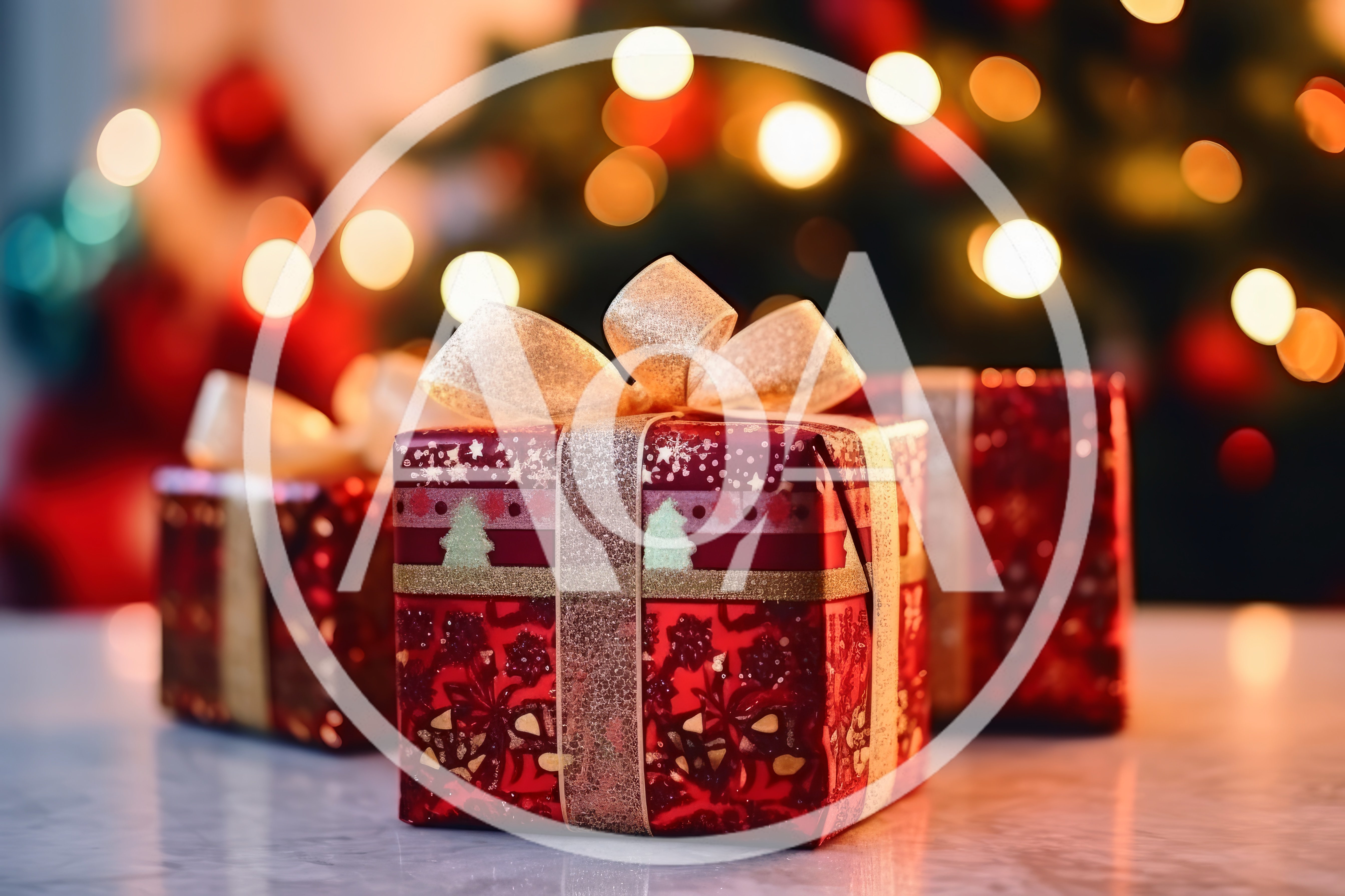 Three Red Christmas Gift Boxes With Gold Ribbons