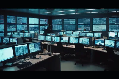 Surveillance Control Room With Multiple Computer Monitors
