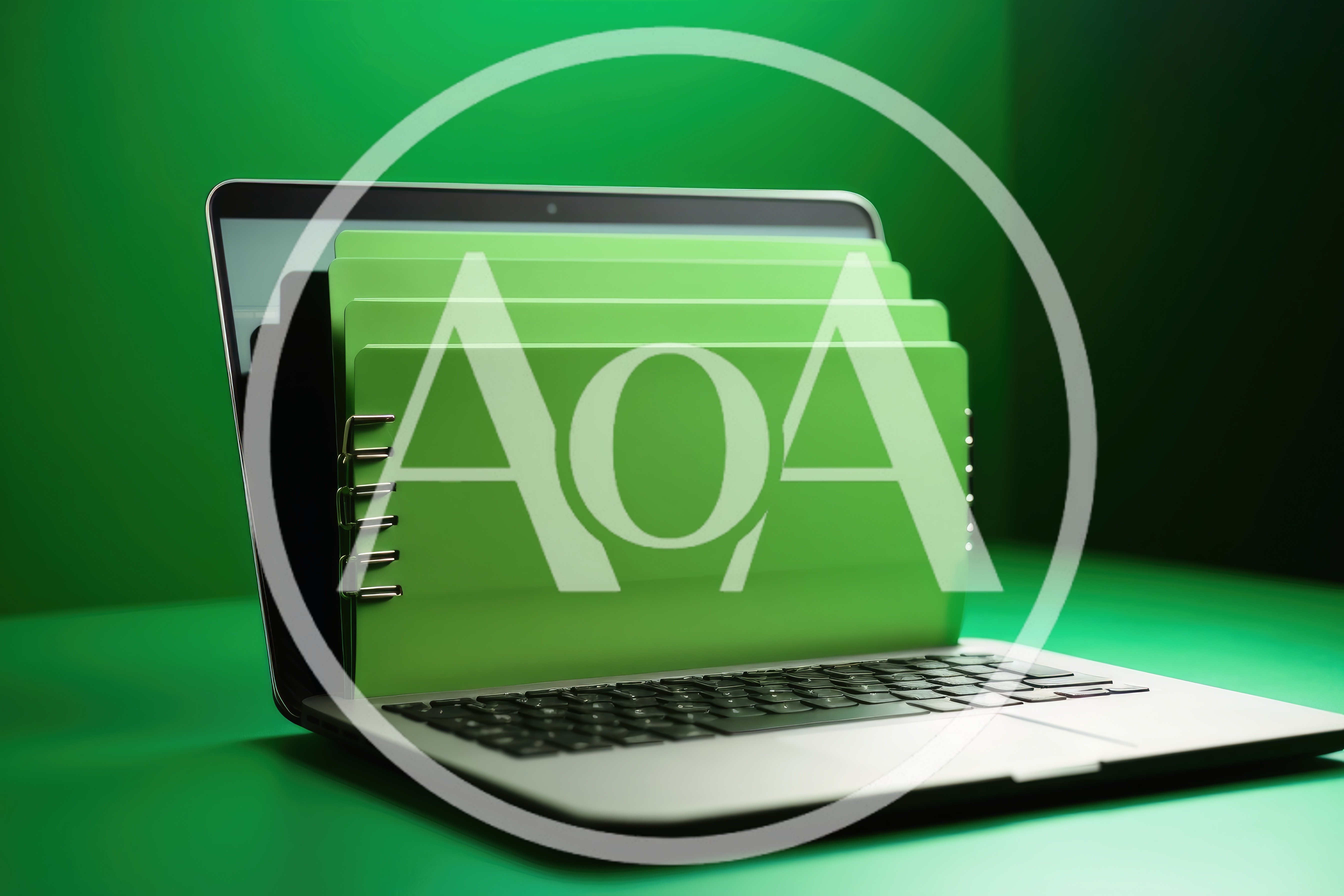 Green Notebooks Emerging From An Open Laptop Screen