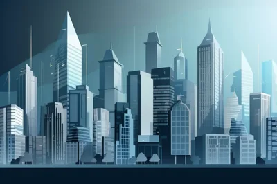 Futuristic Cityscape With Modern Skyscrapers And Digital Elements