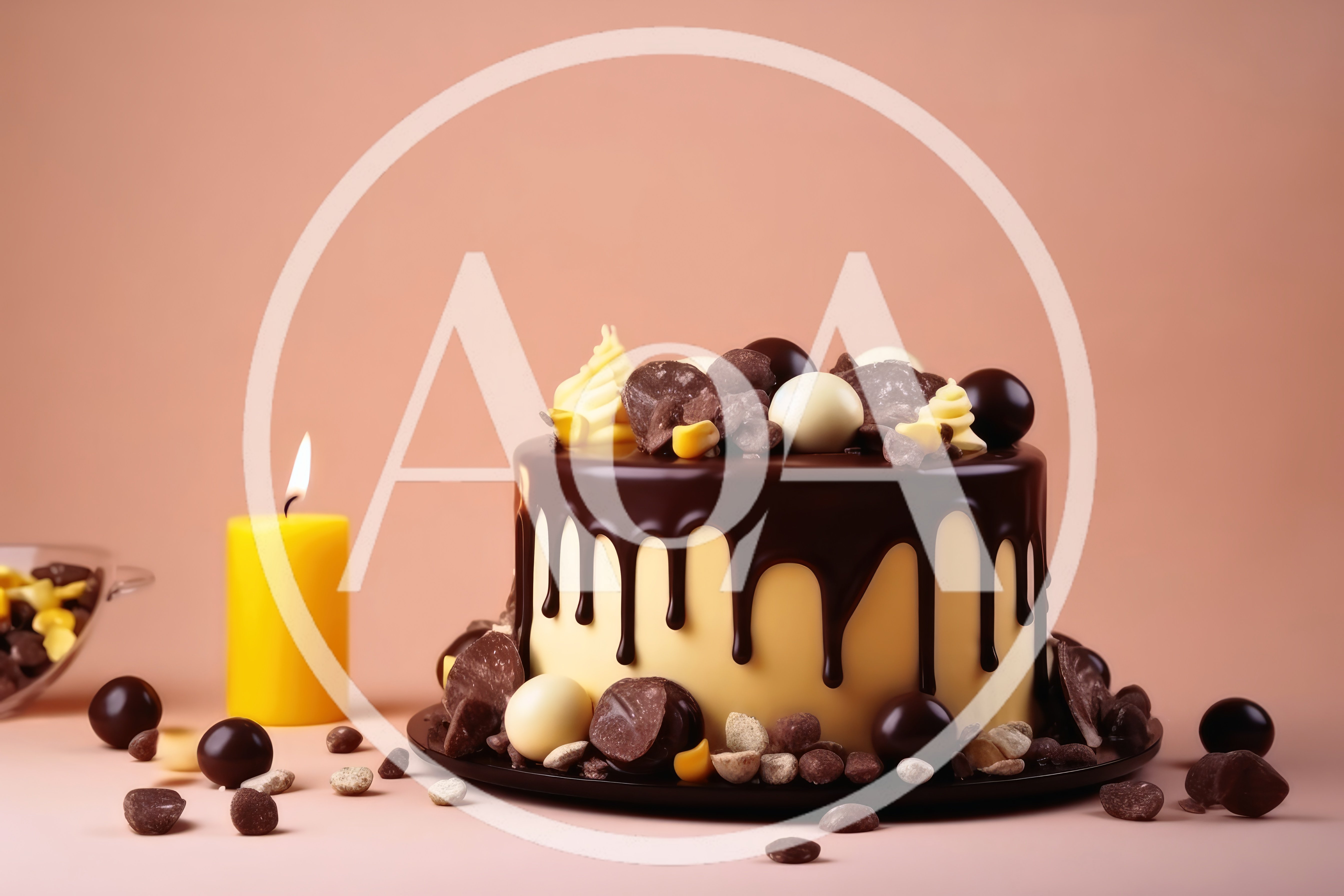 Chocolate Drip Cake With Candle And Candy Toppings