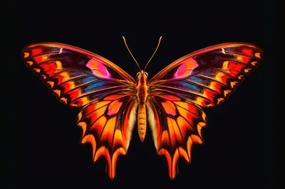 Vibrant Tropical Butterfly With Iridescent Wings On Black