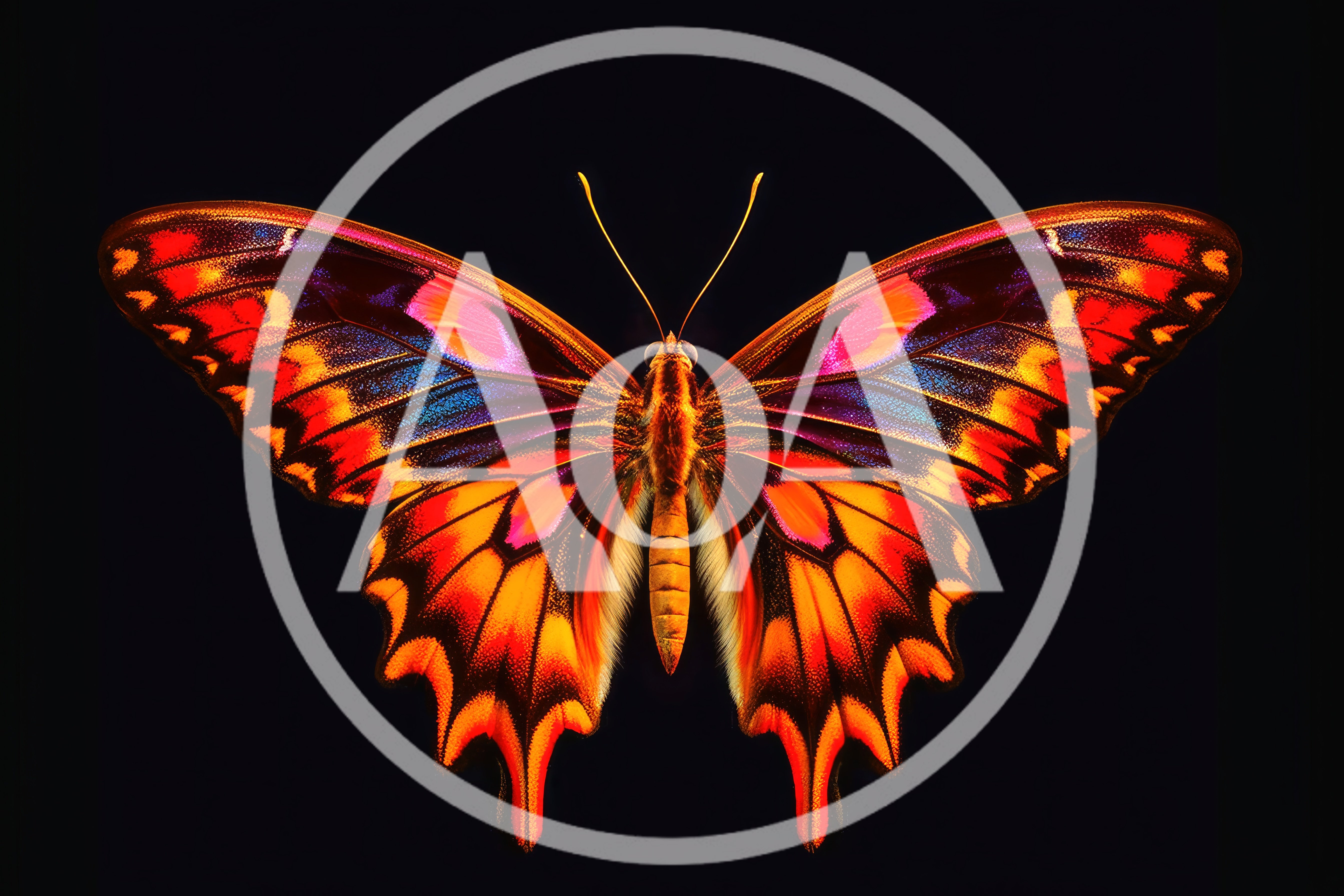 Vibrant Tropical Butterfly With Iridescent Wings On Black
