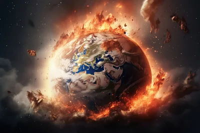 Apocalyptic Earth Burning In Deep Space