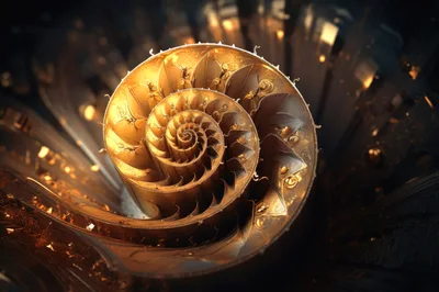 Golden Nautilus Shell Fractal Abstract Art