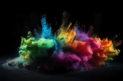 Vibrant Multi-Colored Powder Explosion Against Black Background