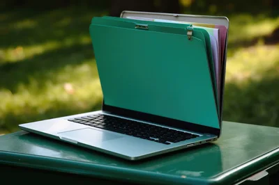 Laptop Computer With A Green File Folder Screen