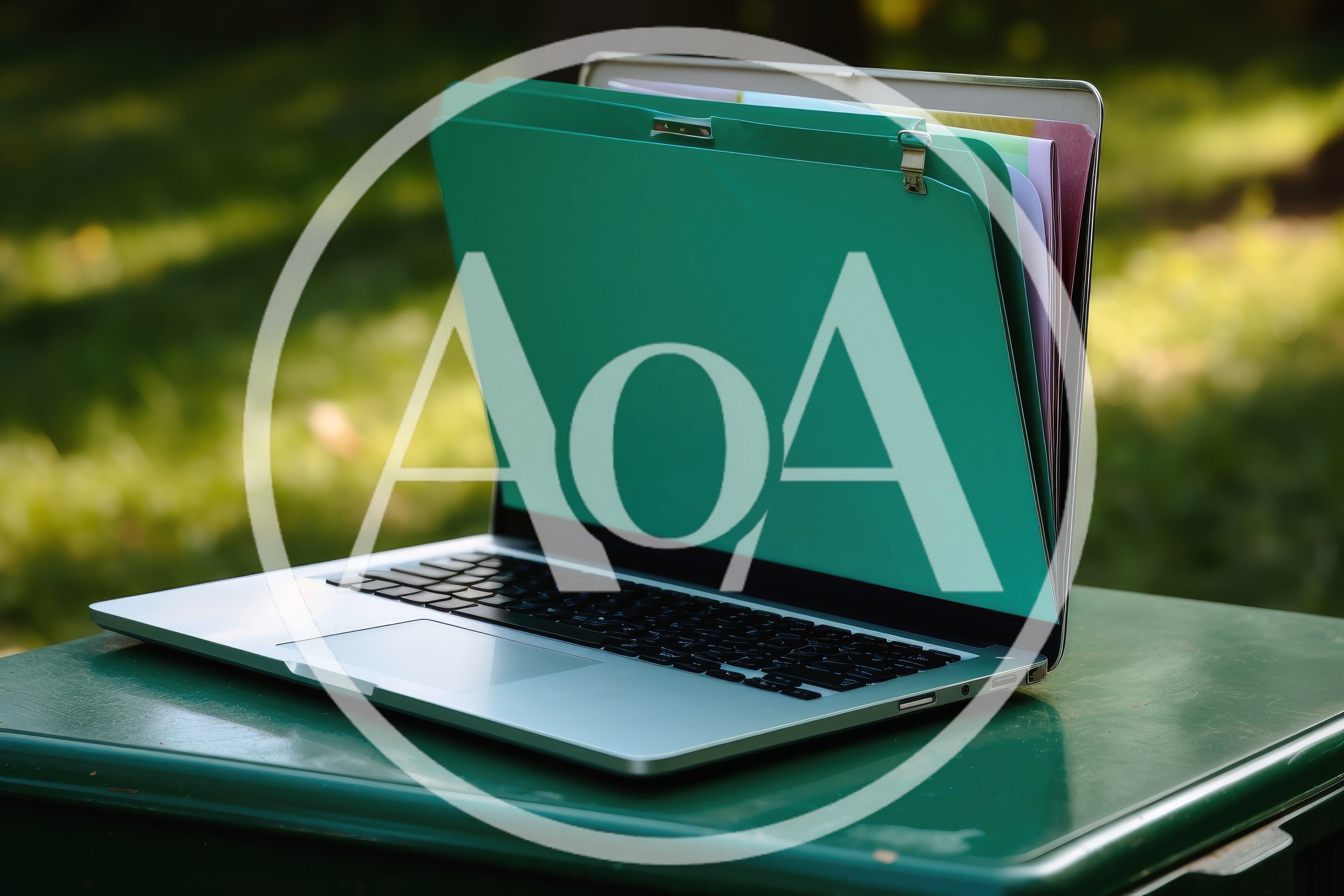 Laptop Computer With A Green File Folder Screen