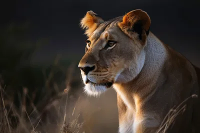 Majestic Lioness Profile Portrait In Golden Hour Light