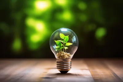 Small Green Plant Growing Inside A Glass Light Bulb