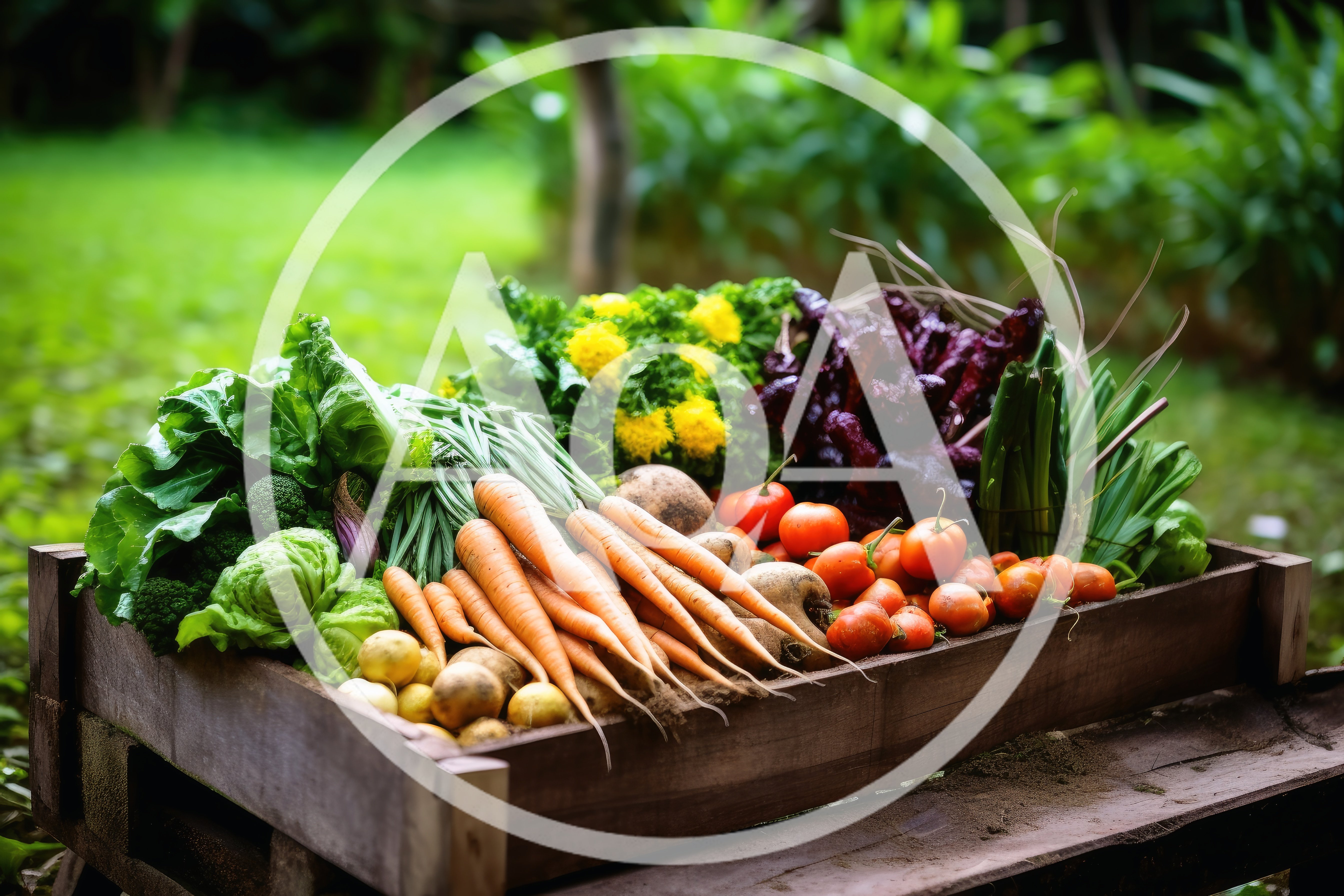 Freshly Harvested Organic Vegetables In A Wooden Crate