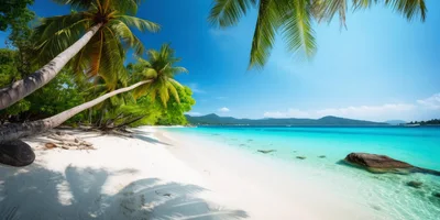 Tropical Beach With Palm Trees And Turquoise Water