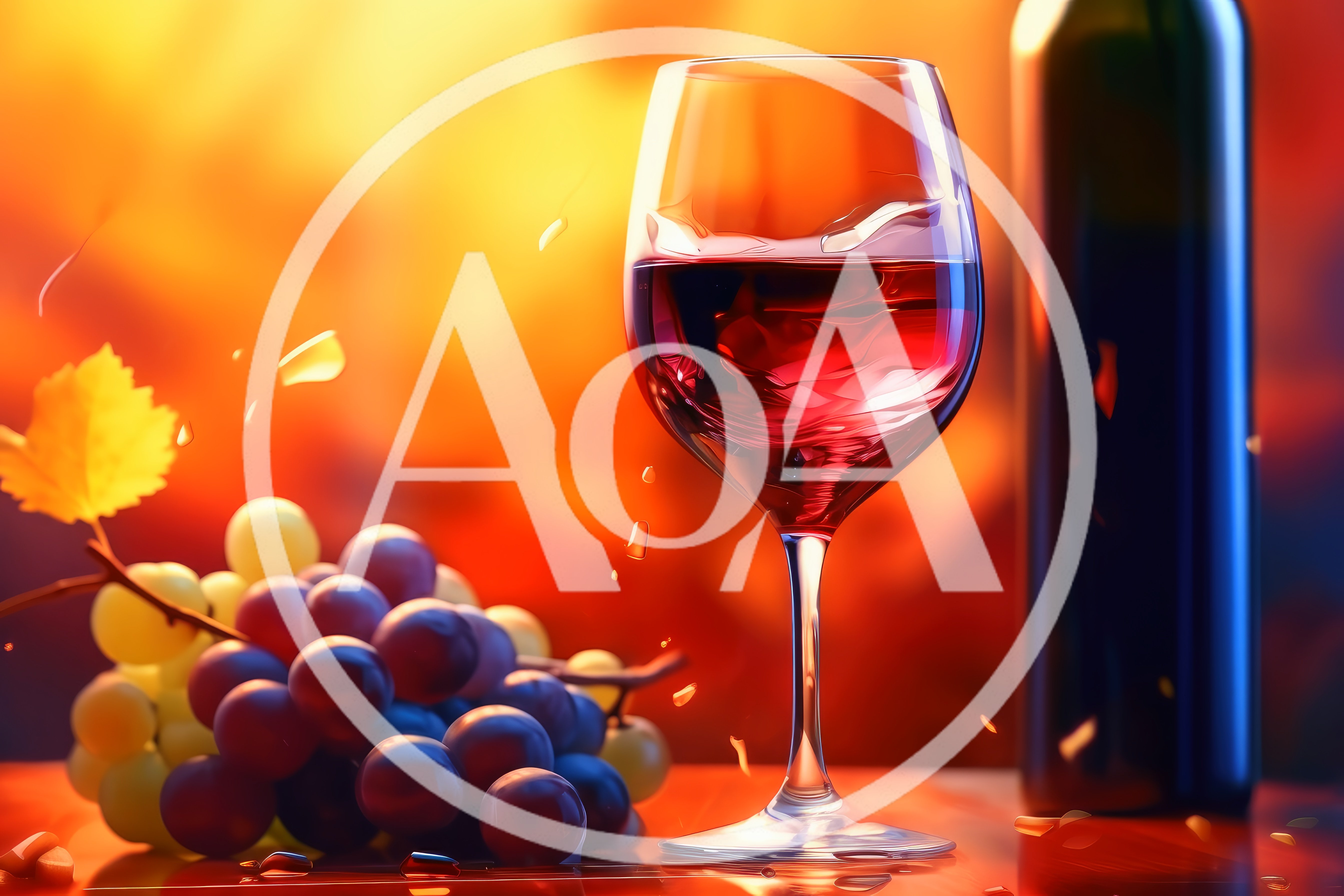 Glass Of Red Wine With Grapes And Bottle